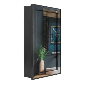 16"x26" Black Stylish Sleek Metro Beaded Surface Mounted Medicine Cabinet with Mirror, Bathroom Wall Mount Storage