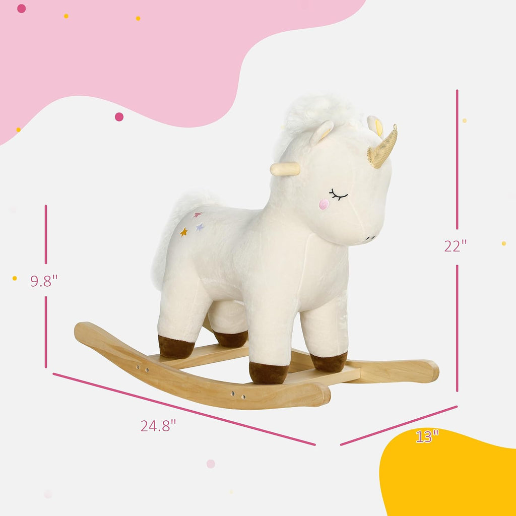 Rocking Horse Toddler Realistic Sound Wooden Base for 2-4 Years White