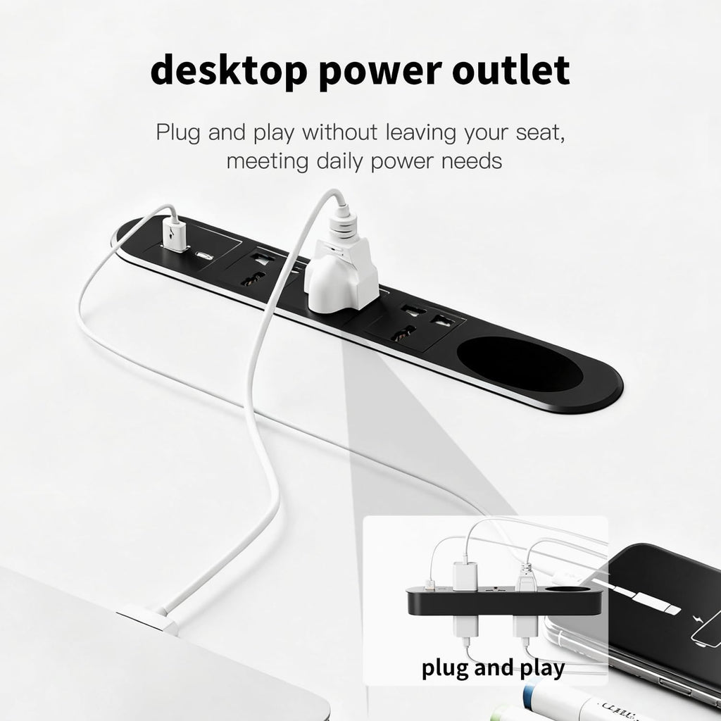 Writing Computer Desk, 60-Inch Large Executive Desk Office Workstation with Chrome-Plated Legs and Built-in Power