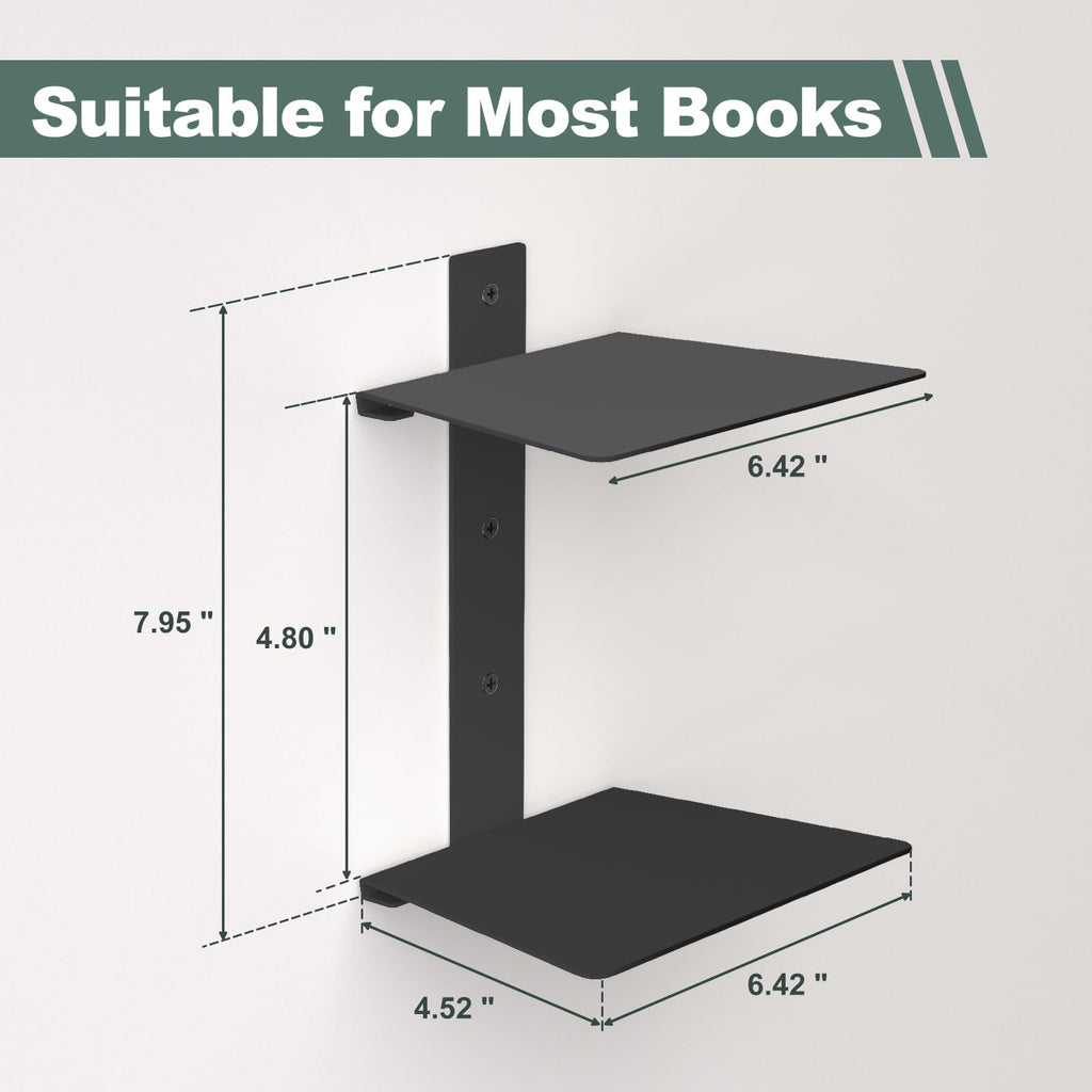 6 Tier Black Invisible Floating Bookshelves for Wall