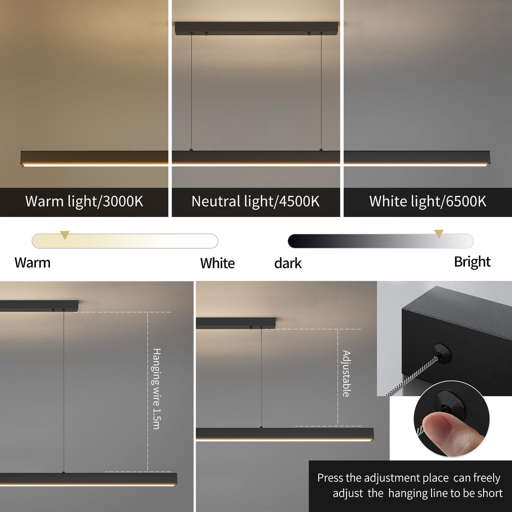 70" LED Linear Pendant Light Fixtures, 25W Dimmable Pool Table Light with Remote, Modern Island Lights Dining Room