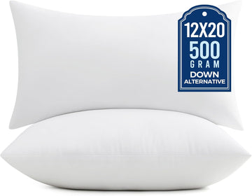 12x20 Pillow Inserts, 2 Pack Fluffy Lumbar Pillows Filled with Plump Stuffer, Rectangle Decorative Pillows for Couch - Set of 2
