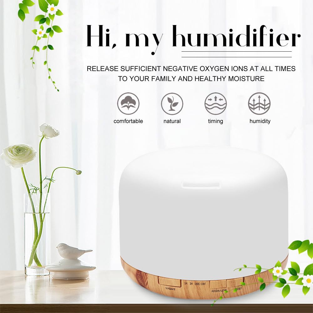 500ml Essential Oil Diffuser with Remote Control, Premium Ultrasonic Aromatherapy Diffusers Scent Humidifier