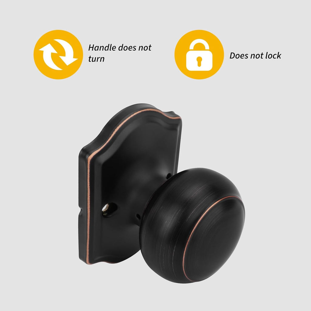 Oil Rubbed Bronze Dummy Door Knobs, Single Side Bronze Door Knobs No-Turning, Pull Function for Closet, French Double