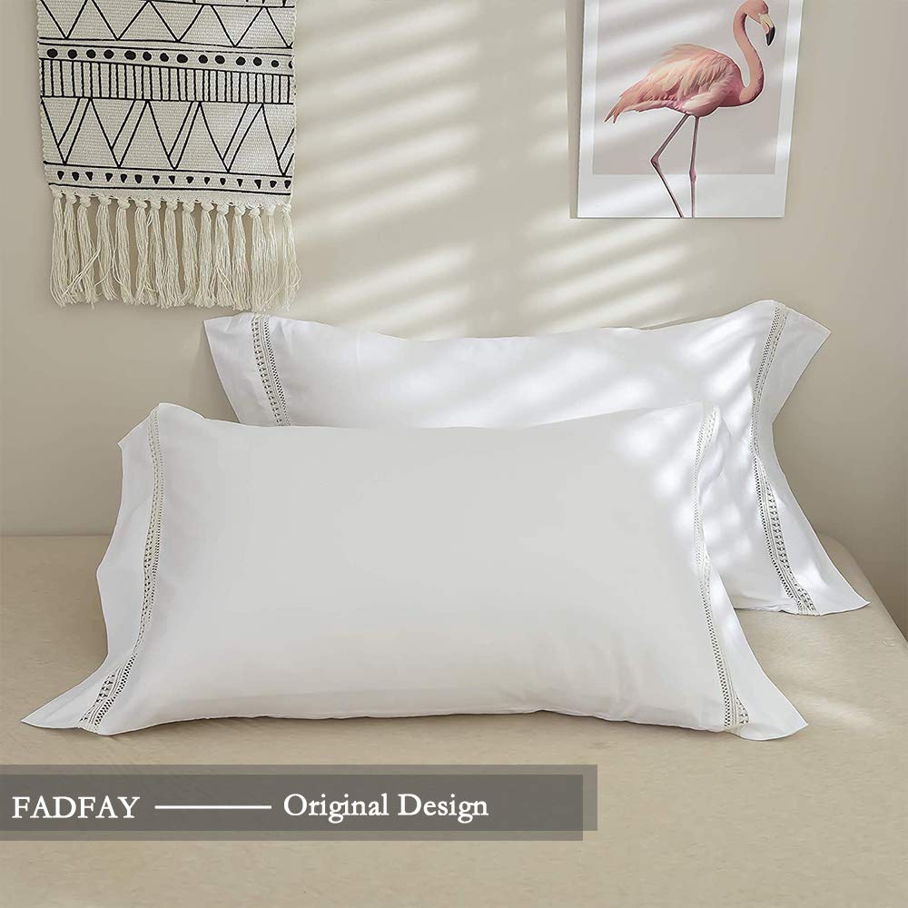 White Duvet Cover Premium 100% Cotton Farmhouse Bedding Soft Elegant Guipure Lace Fringe Hotel Quality Romantic Bed