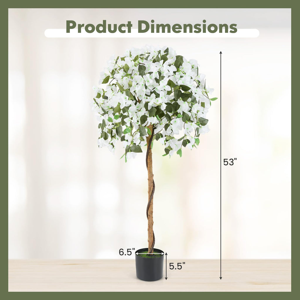 53" Bougainvillea Artificial Tree, 2 Pack Faux Silk Flower Tree in Pot w/ 576 Flowers, 288 Leaves, Tall Fake Floor