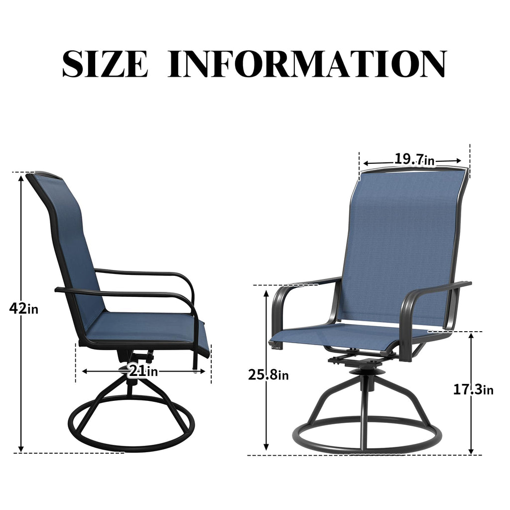 Swivel Patio Chairs Set of 2 Blue Outdoor Rocking Dining Armchairs
