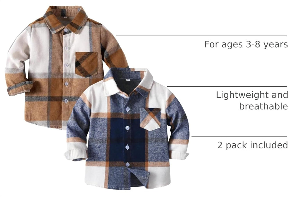 Boys Button Down Shirts Long Sleeve Toddler Flannel Plaid Clothes