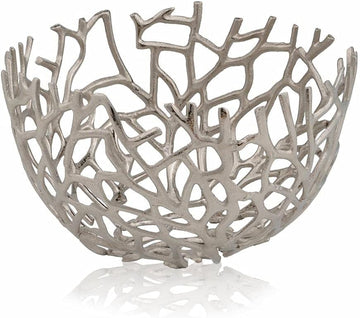5802 Rama Twigs Round Bowl, Silver, Fruit Bowl, Holds Spheres or Decorative Balls Fillers, Large Bowl, Home Decor