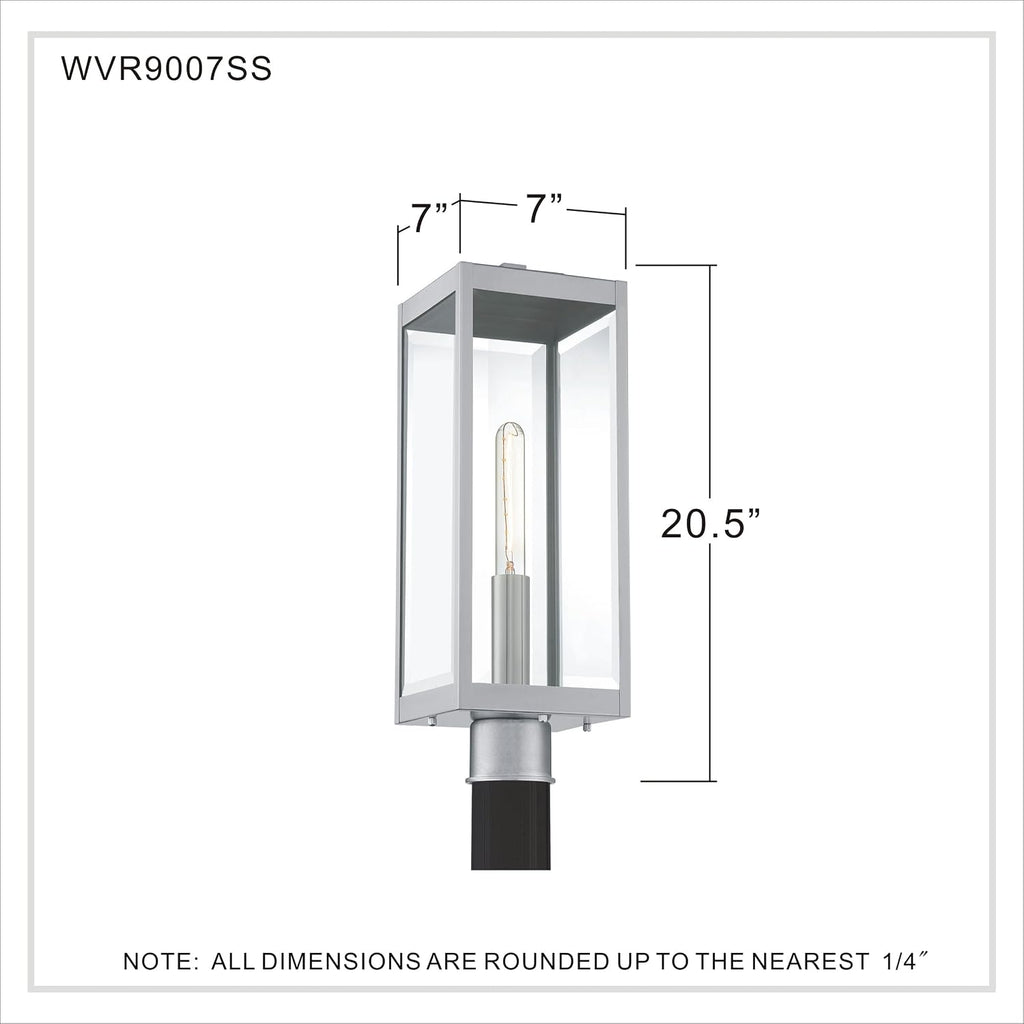 Westover Outdoor Post Lantern, 21.25 Inch 1-Light Stainless Steel Modern Lamp Post, Clear Beveled Glass