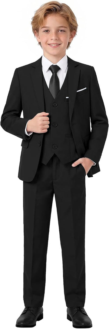 Boys' Piece Suits Multiple Colour Tuxedo Formal Slim Fit Boys Suit Set with Suspenders and Adjustable Waist