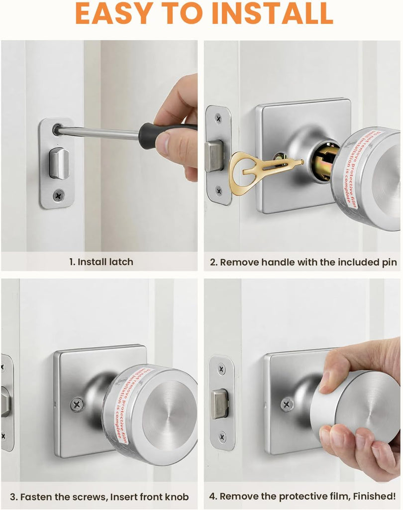 Brushed Nickel Door Knobs Interior, Passage Door Knobs 6 Pack