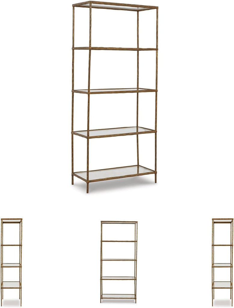 Ryandale Modern 5 Shelf Bookcase, Antique Brass Finish