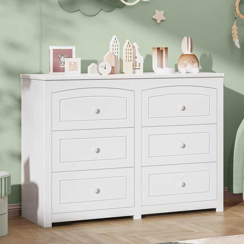 Kids Dresser Cabinet with 6 Drawers and Large Table Top, Multi-Functional Chest of Drawers, Baby Dresser, Kids