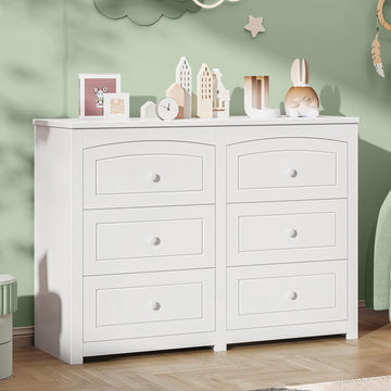 Kids Dresser Cabinet with 6 Drawers and Large Table Top, Multi-Functional Chest of Drawers, Baby Dresser, Kids