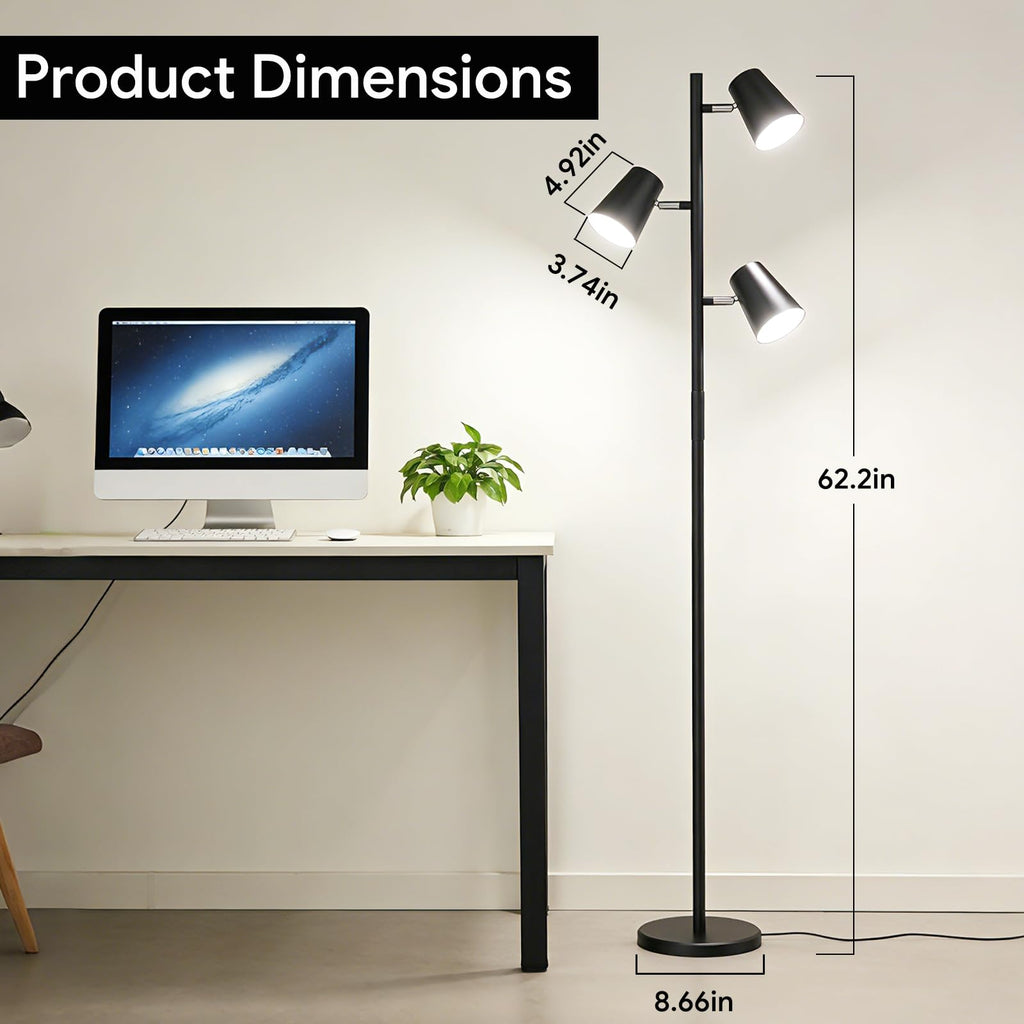 Energetic Dimmable Floor Lamp, Modern LED Tree Lamp, 5 Color Temperature, Standing Light with 3 Adjustable Head