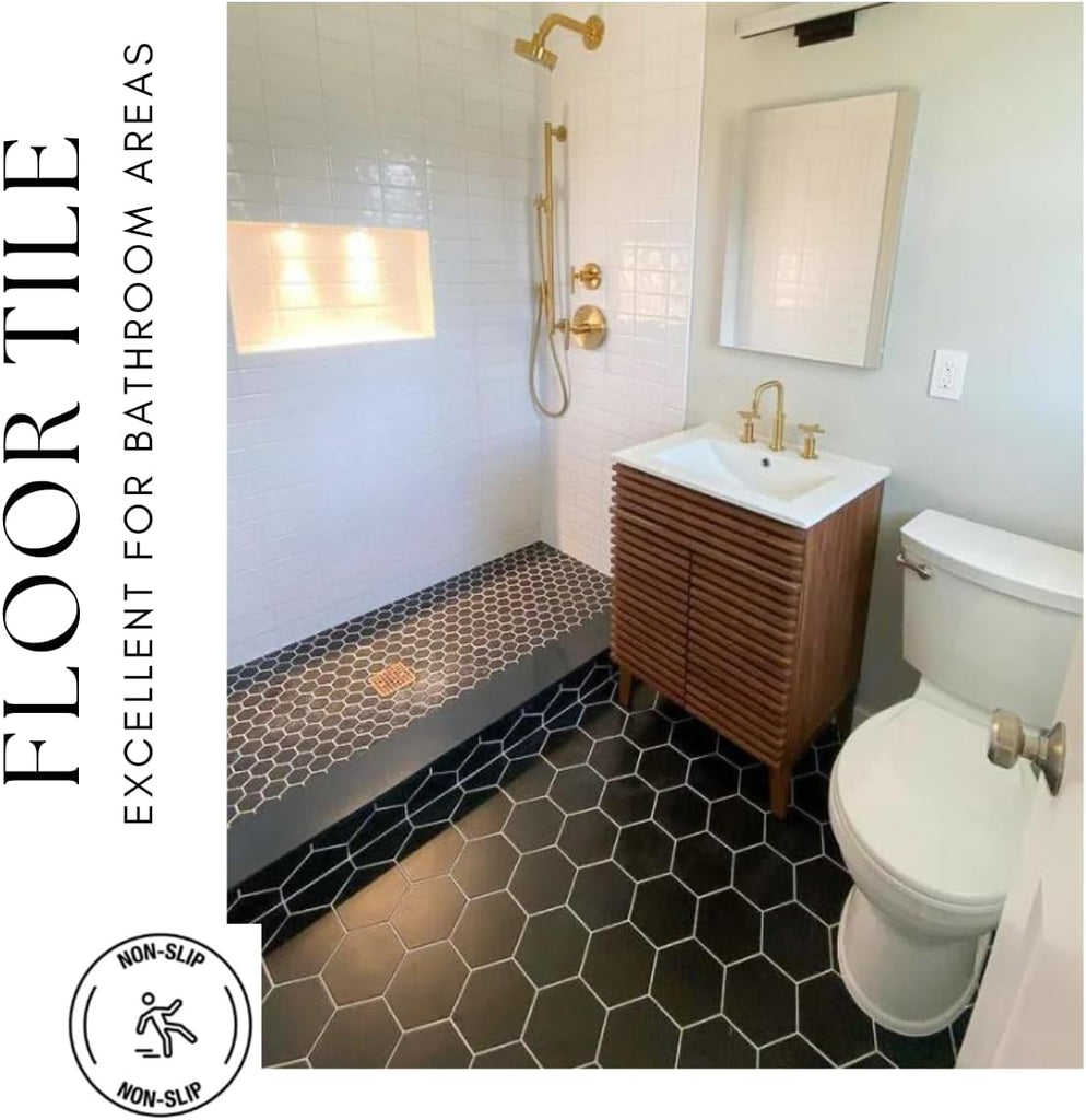 Fusion Matte Black Hexagon Porcelain Tile - 5x6 Glazed Finish Floor, Shower Wall, Kitchen Backsplash, Accent Decor