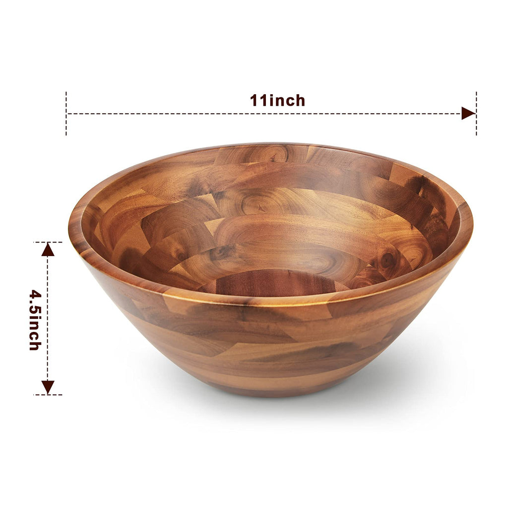 Acacia Wood Serving Bowl for Fruits or Salads, 11" Diameter x 4.5" Height, Wooden Single Salad Bowl