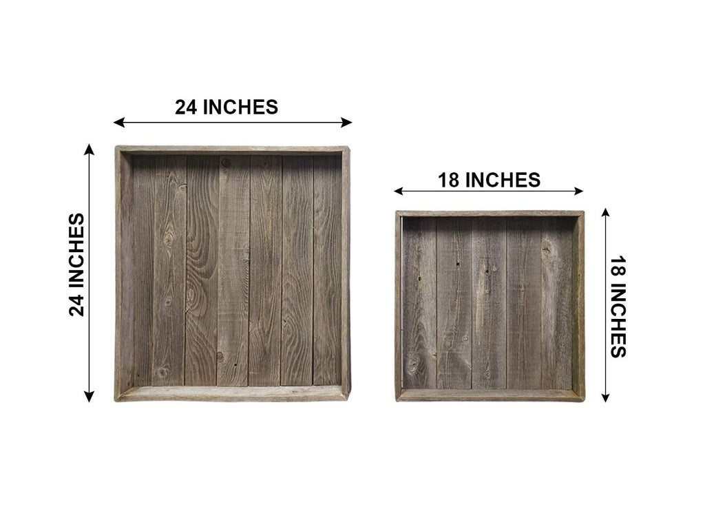 Farmhouse Rustic Weathered Reclaimed Wood 24 x 24 Inch Square Ottoman Tray for Coffee Table or Kitchen Counter Decor