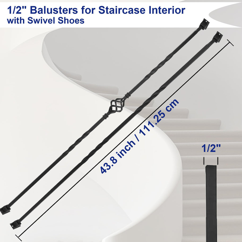 10-Pack Wrought Iron Stair Balusters, 44" Basket Twist Design