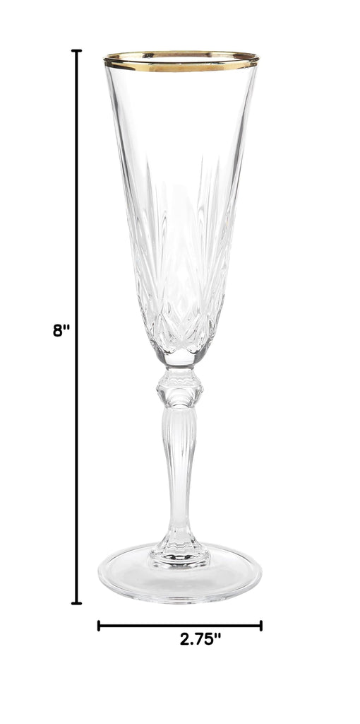 Siena Collection Crystal Flute Glass with Gold Band Design, Set of 4