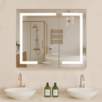 Lighted Medicine Cabinet with Mirror, 36 x 30 in Recessed or Wall Mount, 3 Color Dimmable LED Bathroom Medicine