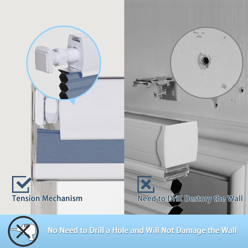 Cordless Honeycomb Cellular Shades No Drill No Tools Easy to Install UV Protection Indoor Windows Thermal Insulated