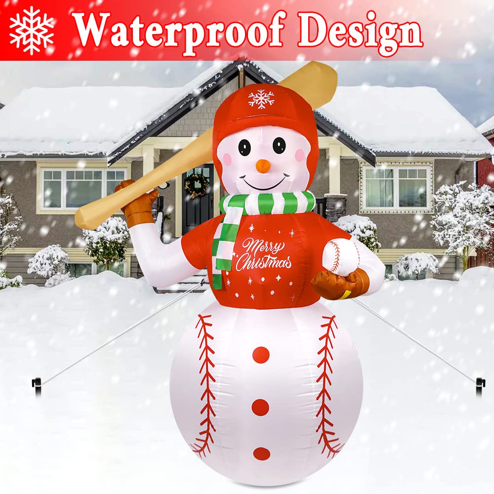 6FT Christmas Inflatables Outdoor Decorations, Inflatable Baseball Snowman Blow Up Yard Decorations with Colorful LED