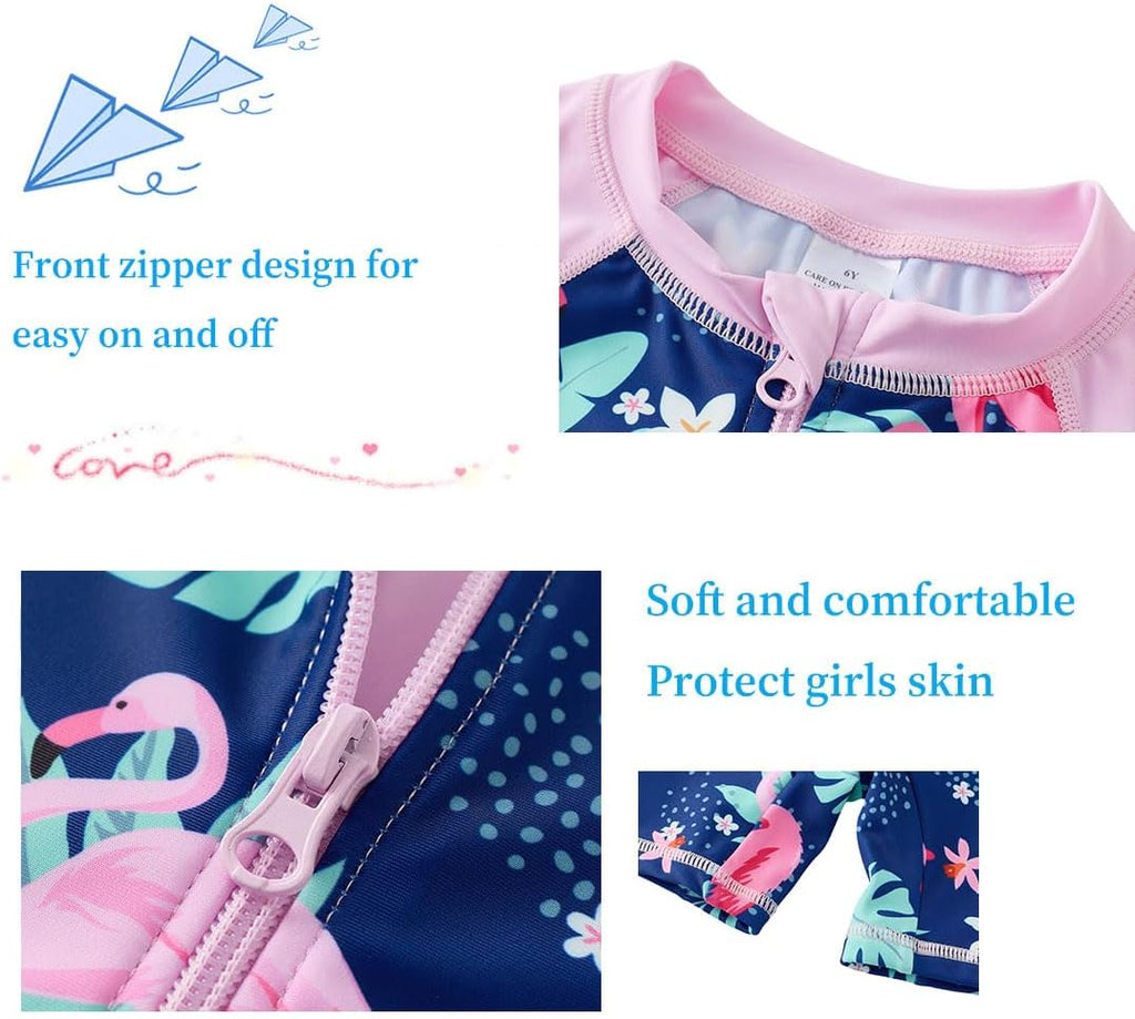 Girls One Piece Swimsuits Long Sleeve Rash Guard Swimwear