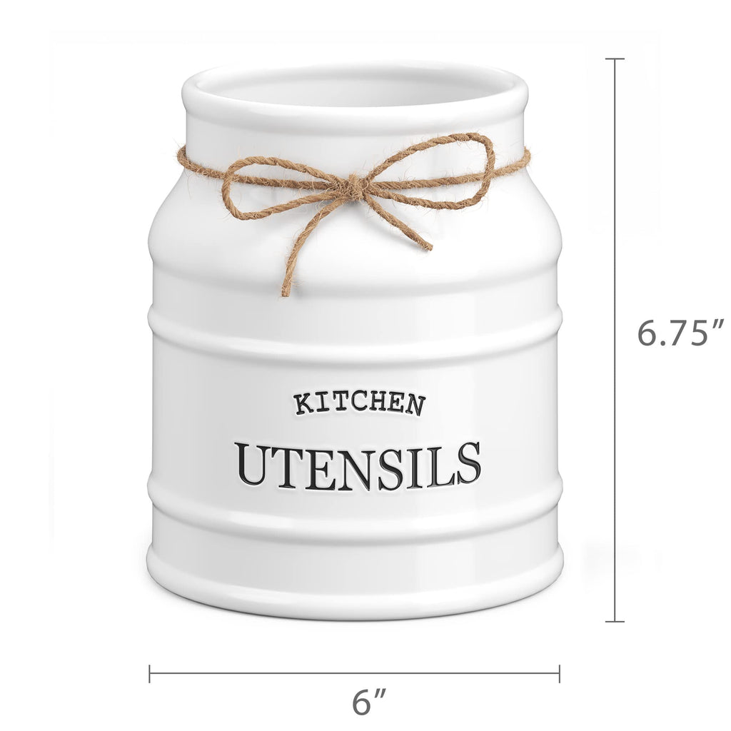 Ceramic Kitchen Utensil Holder Countertop 6.75′′ (White)