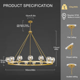 Gold Wagon Wheel Chandelier, 59 Inch Brass Chandeliers with Unique Glass Shade, 15-Light Crystal Large Wagon Wheel Chandeliers for Dining Room, High Ceiling Round Chandelier for Living Room, Foyer A126-B0DT49FMCY