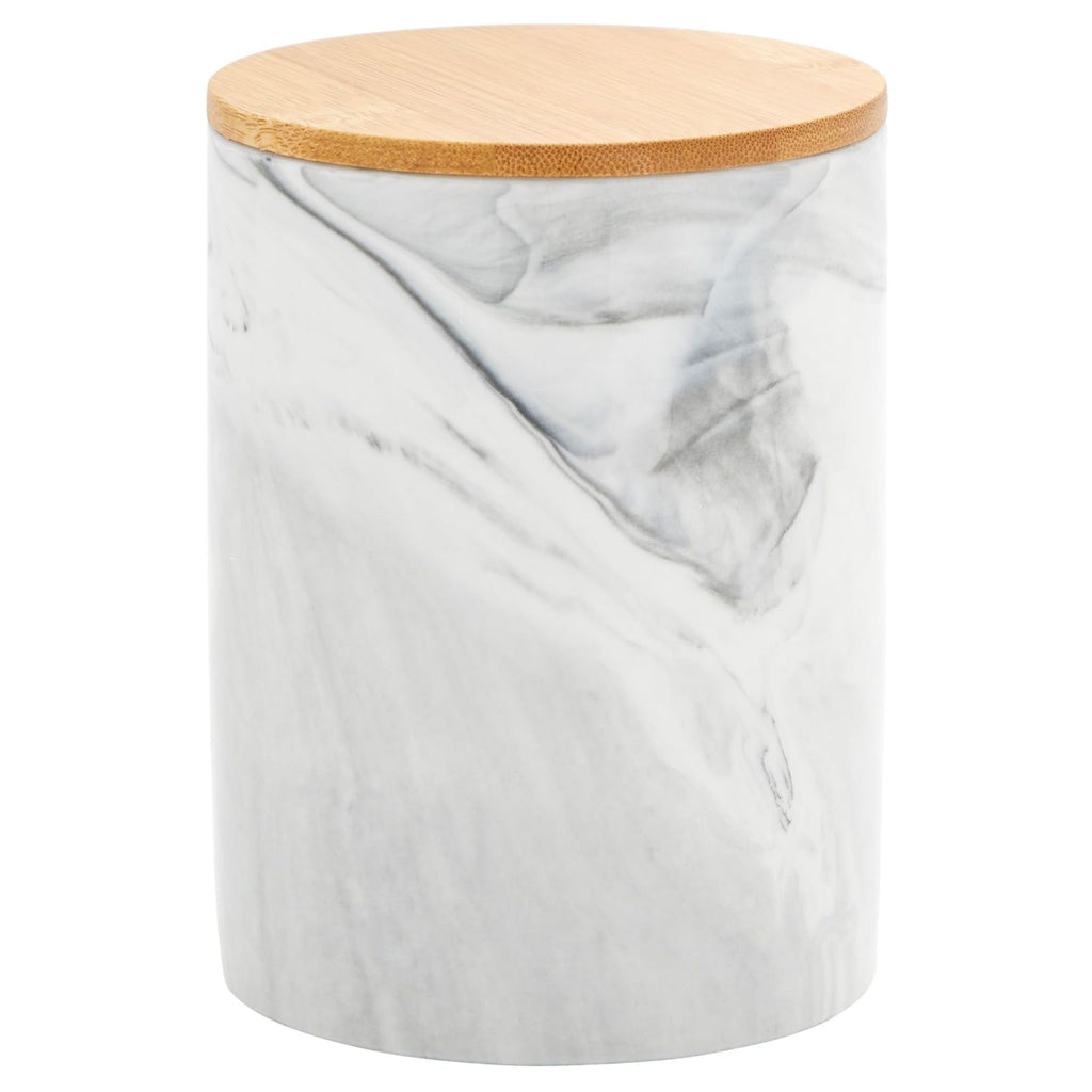 Ceramic Jar Set - Airtight Wood Lids Countertop Jars - White Marble Ceramic Food Storage Containers with Lids