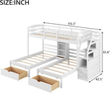 Wood Triple Bunk Bed with Storage Stairs and Drawers Twin Over Twin Over Twin Wooden Bunk Bed with Storage for 3 Kids