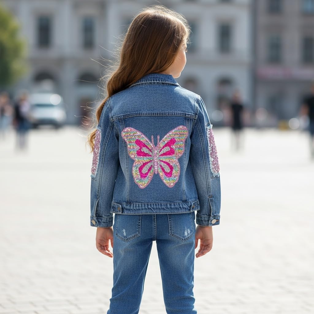Little Big Girls Embroider Butterfly Denim Jacket