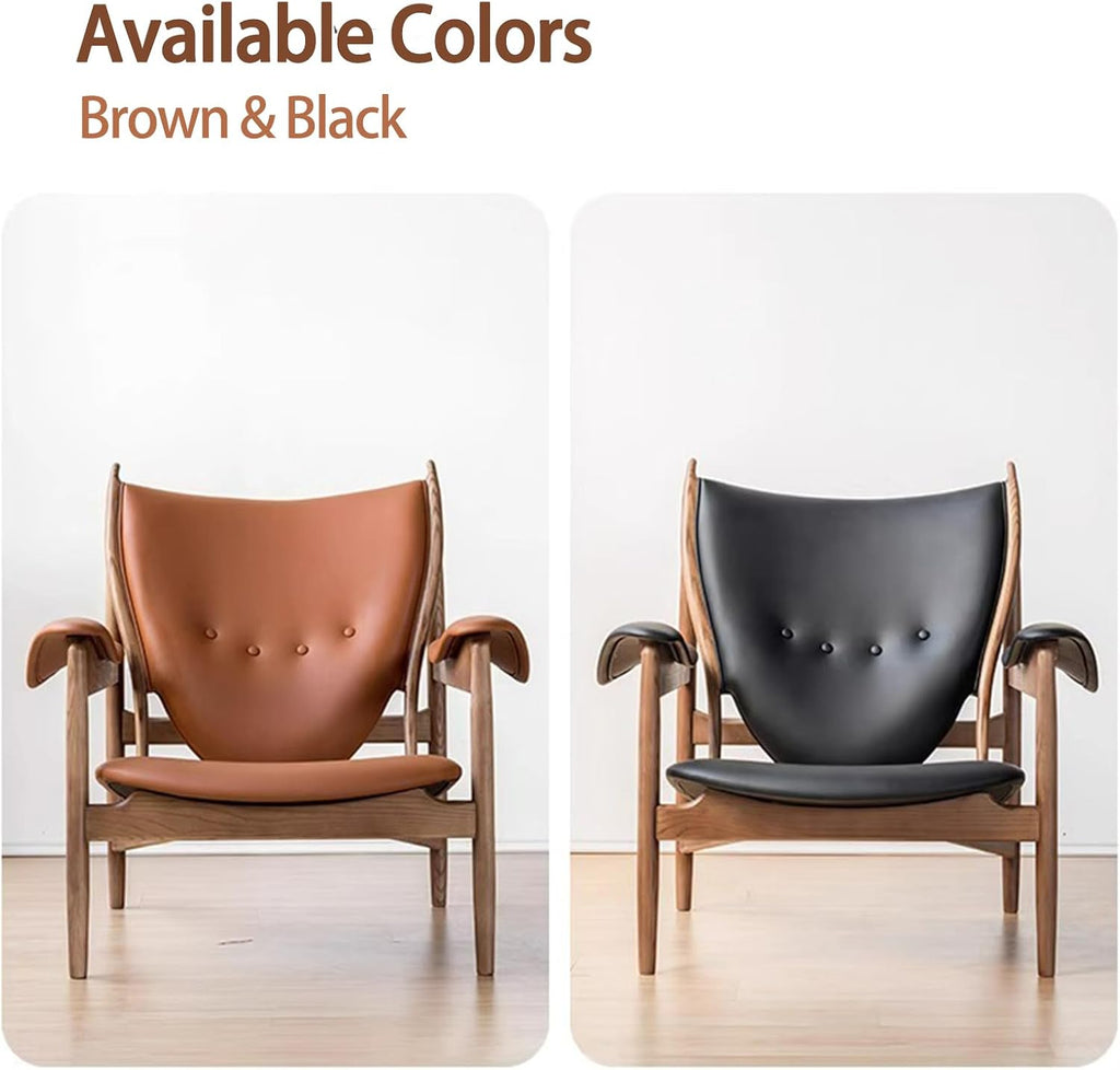 Inspired Chieftain Style Lounge Chair — Black Leather, Solid Ash Frame