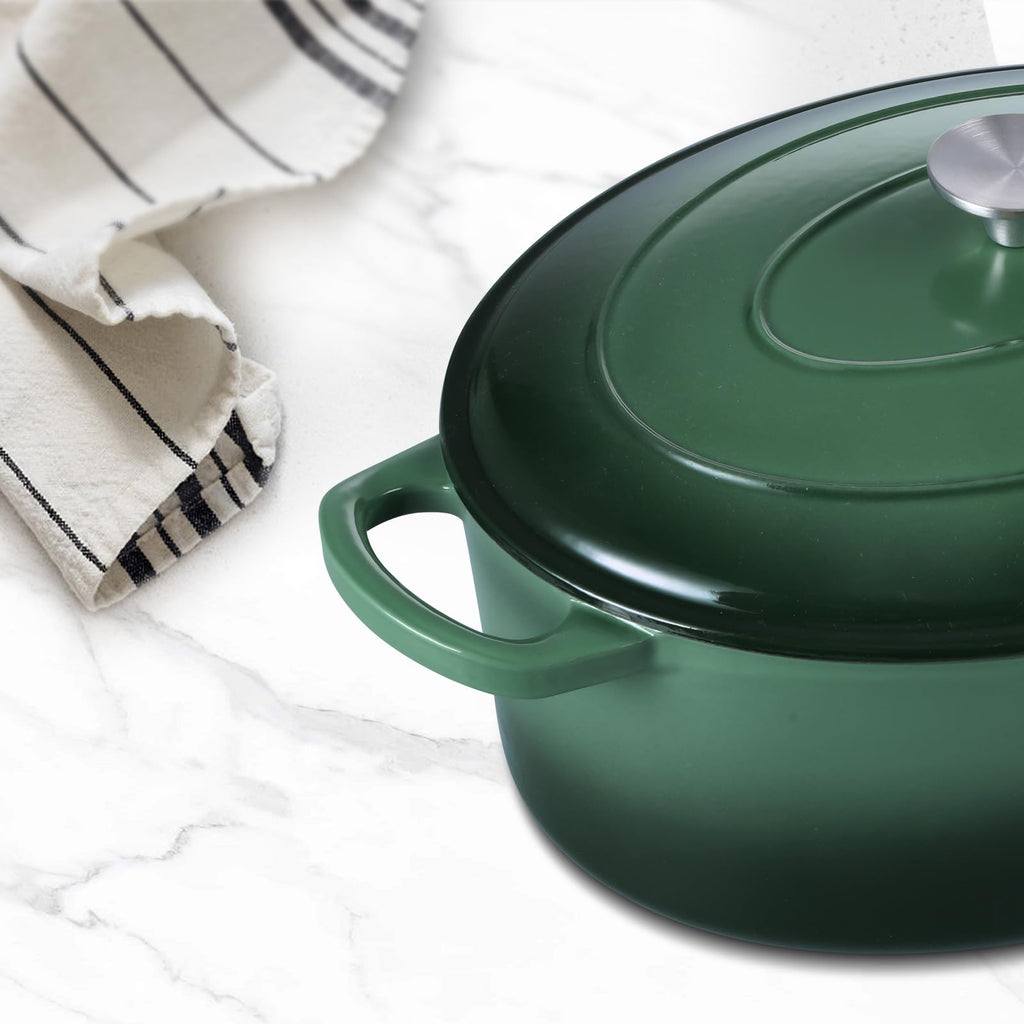 5-Quart Enameled Cast Iron Oval Dutch Oven Pot with Lid, Emerald