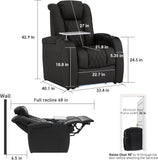 Home Theater Seating Genuine Leather Recliner Chair, Power Reclining & Headrest, USB A/C Charging Ports