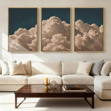 Extra Large Navy Blue Cloud Wall Art 24x36 Inch Framed Abstract Modern Landscape Canvas Wall Decor Minimalist Sky