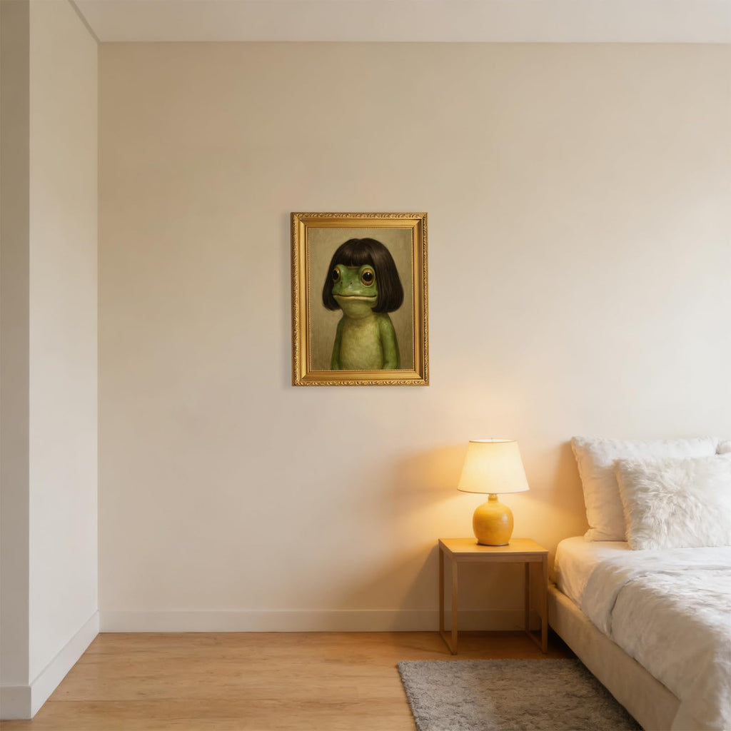 Gold Framed Whimsical Frog Wall Art Eclectic Frog Canvas Prints Vintage Animal Picture Wall Decor Painting Bedroom