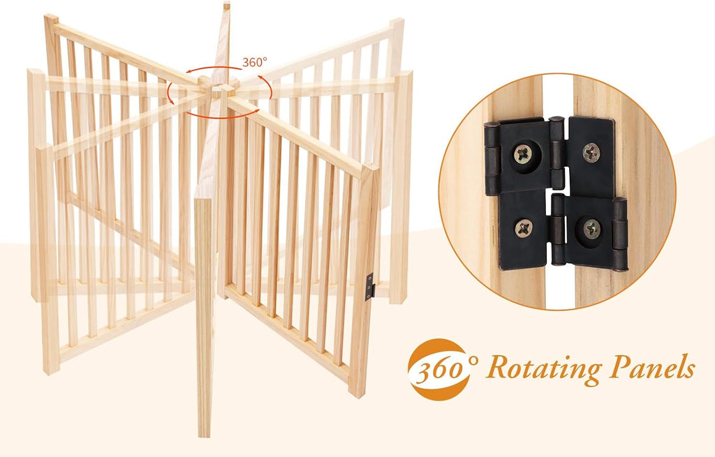 Wooden Freestanding Dog Gate with Door - 4 Panel H:23"