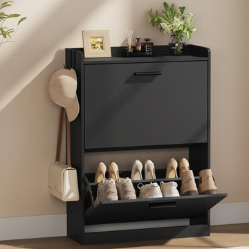 Shoe Cabinet Organizer with 2 Flip Drawers, Narrow Shoe Rack 23.6" W White