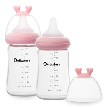 Glass Baby Bottles with Natural Response Nipple Size M - Anti Colic Baby Bottles Wide Neck Slow Flow Baby Bottle(Red