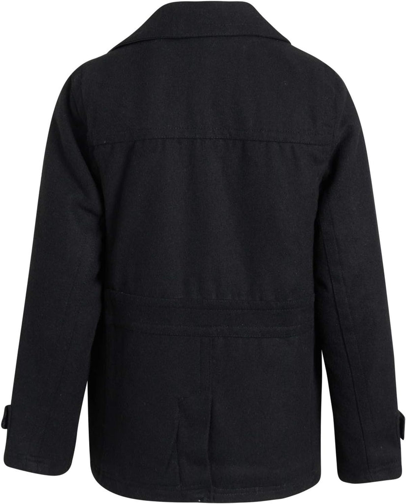 Boys Peacoats - Double Breasted Wool Blend Dress Coat with Faux Fur Lining & Flap Pockets