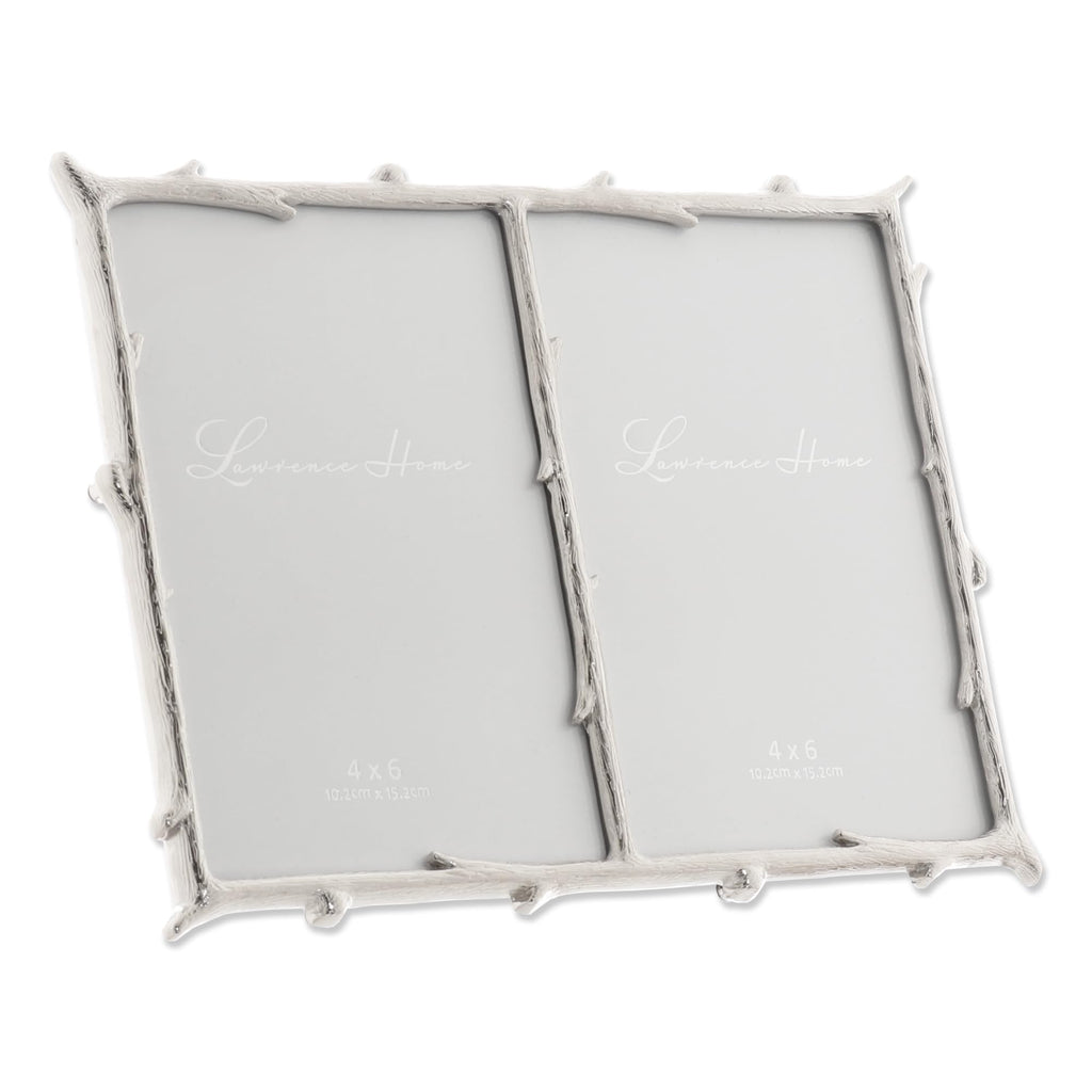 Metal Frame, Branch Design, Silver, 4x6 Double