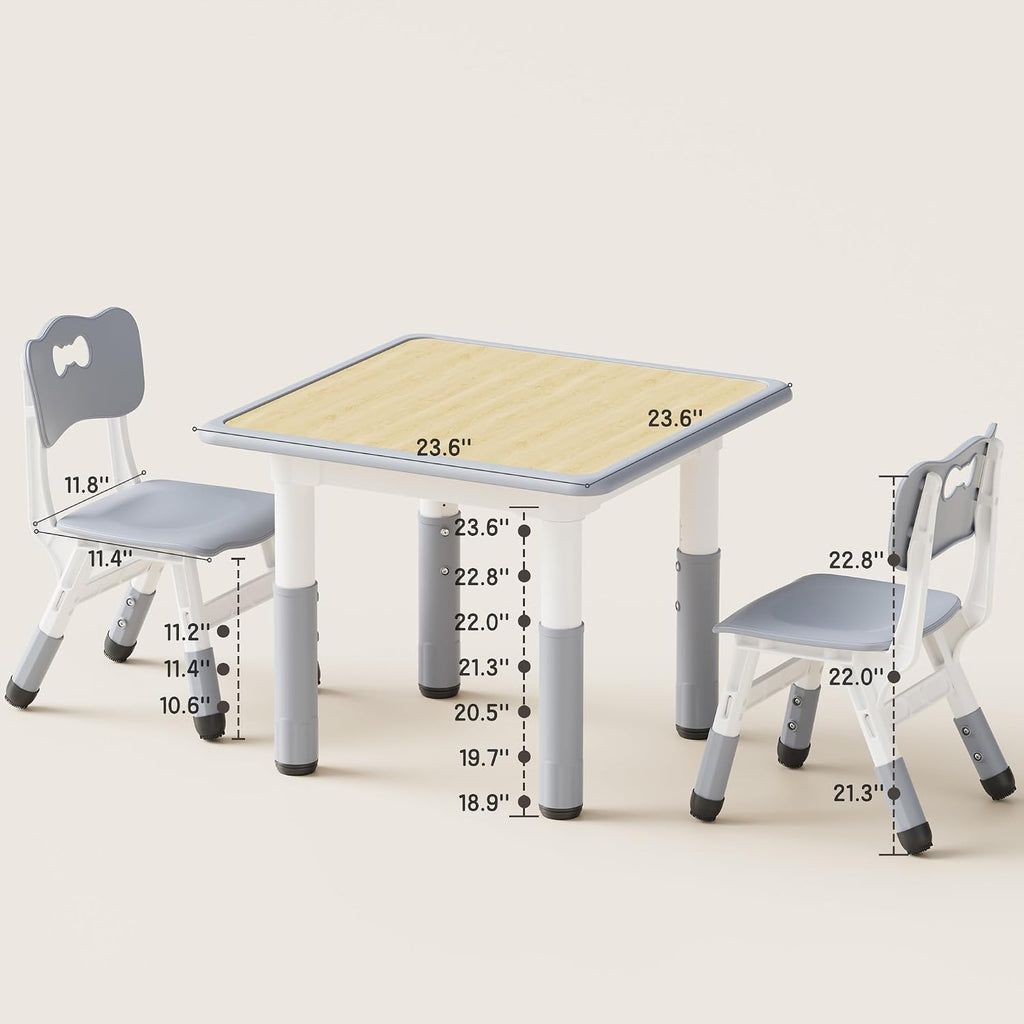 Height Adjustable Toddler Table and 2 Chairs Set, Grey