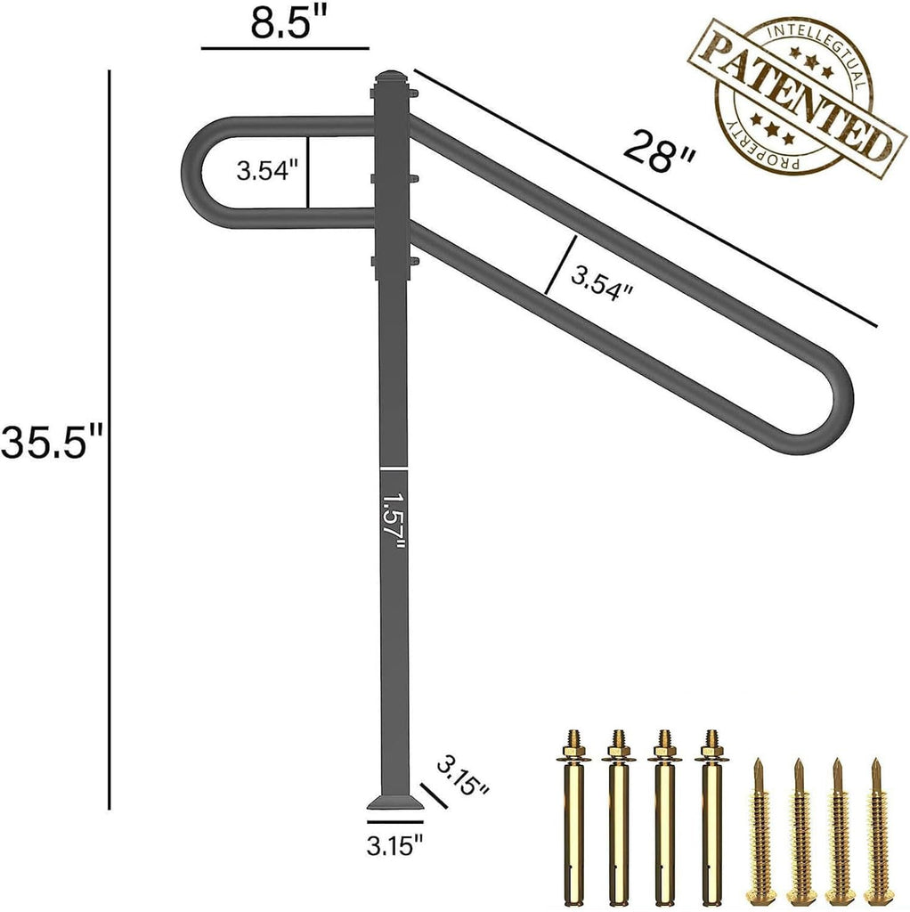 28"-8.5" L X 35.5" H Single Post Wrought Iron Handrails for Outdoor