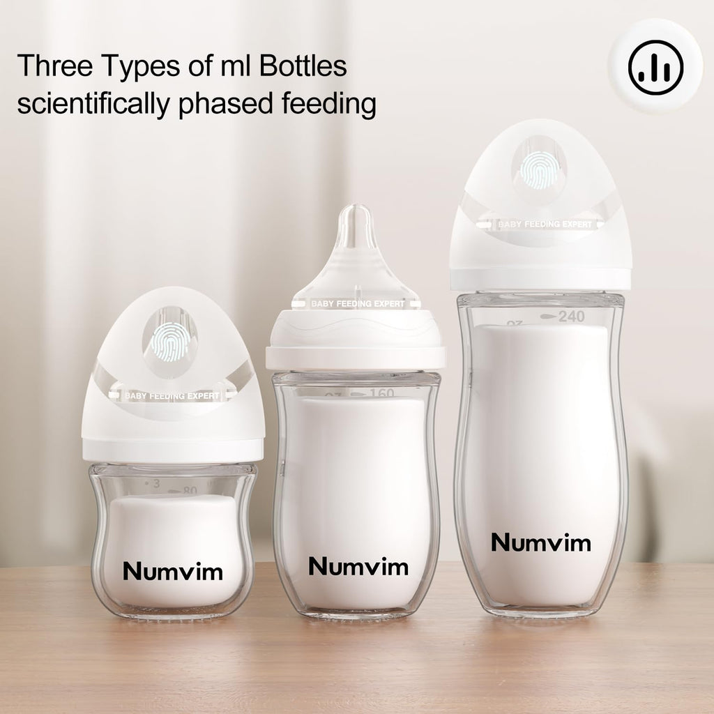 Natural Glass Baby Bottles Gentle & Extra Slow Flow, Newborn Breastfeeding Bottle with Anti Colic Nipple for 0 Months