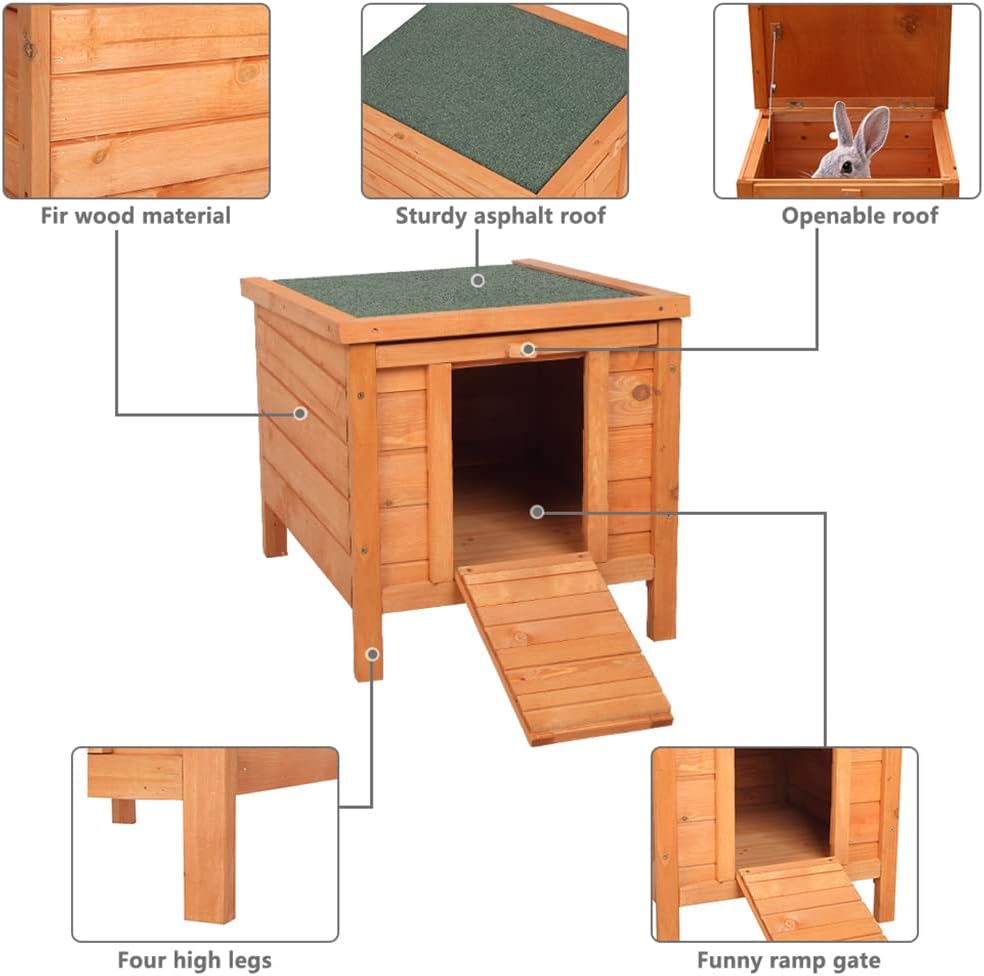 Cat House Outside, Weatherproof Wooden Bunny Rabbit Cat Hutch Outdoor Pet Cage Shelter Feral Cat House, Small Pet