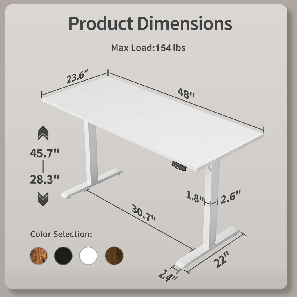 48 * 24 Inch Height Adjustable Electric Standing Desk, White
