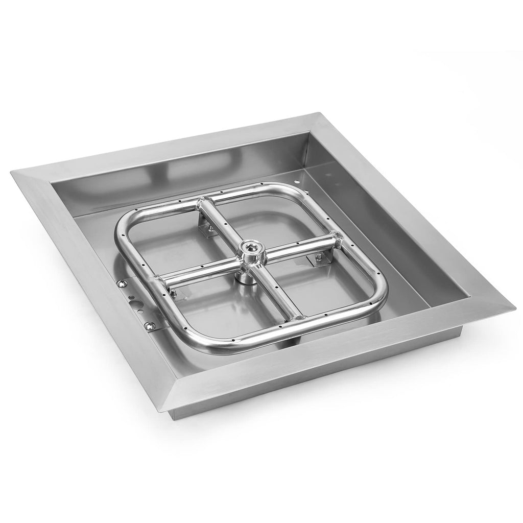 12" Square Fire Pit Burner Pan with Square Burner Ring, 88, 000 BTU
